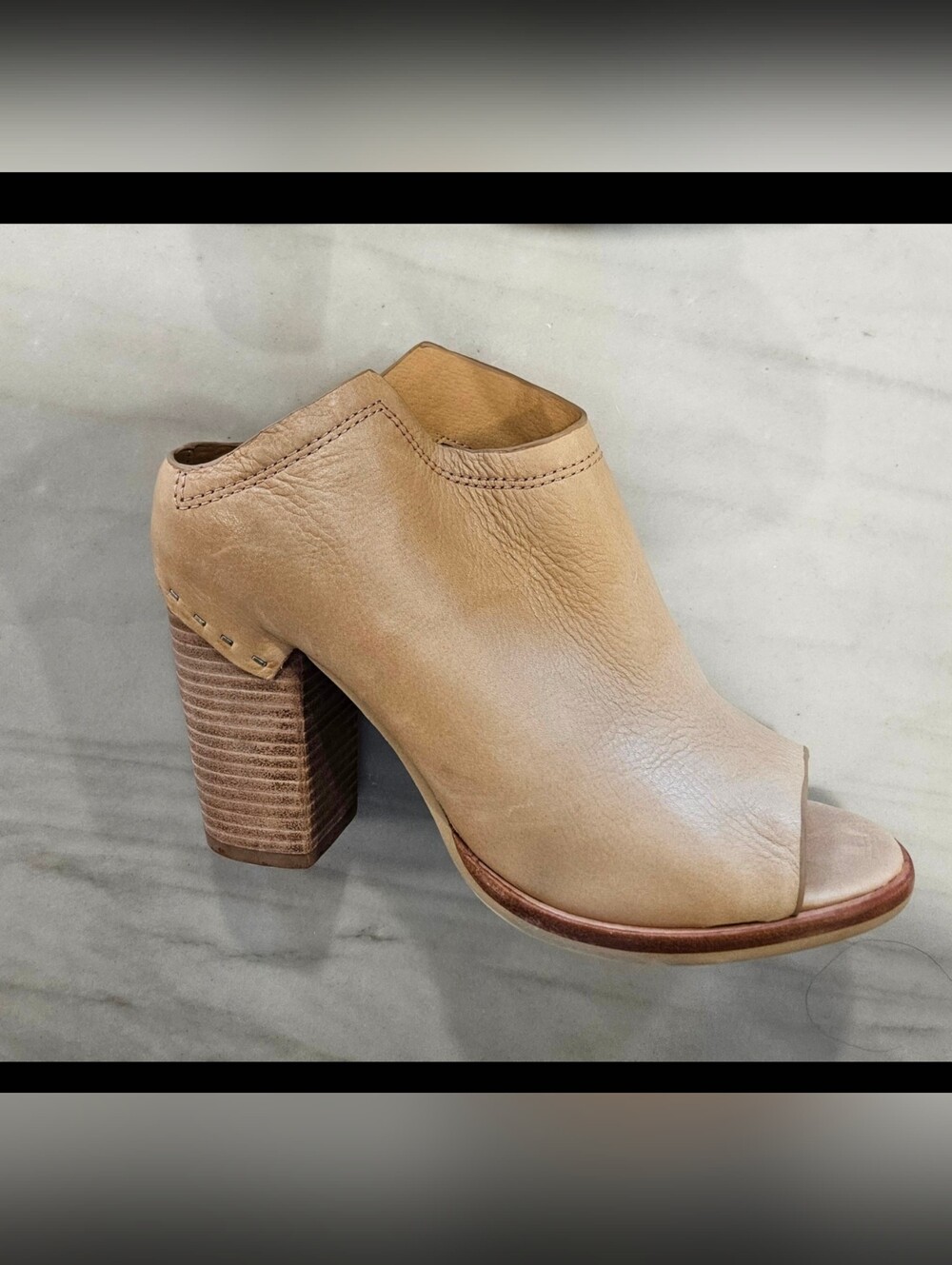 Dolce Vita Noa Tan Leather Mules Peep Toe Chunky Heel Sandal Booties Size 8